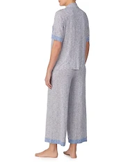 DKNY by Donna Karan Short Sleeve Notch Collar Animal Print Jersey Knit Cropped Pajama Set