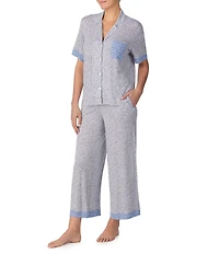 DKNY by Donna Karan Short Sleeve Notch Collar Animal Print Jersey Knit Cropped Pajama Set