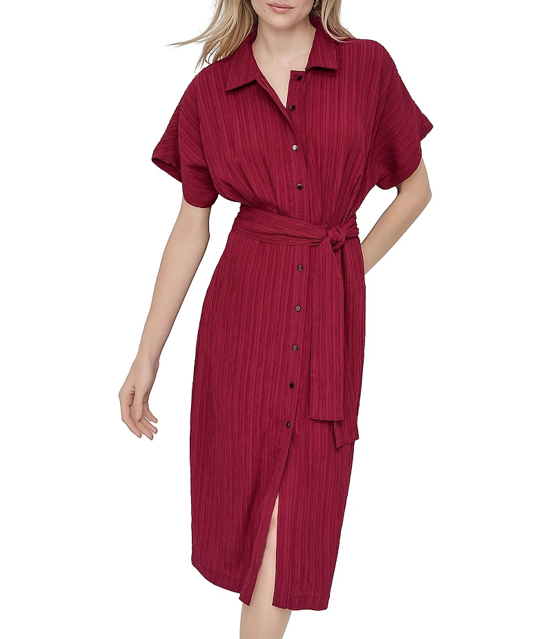 DKNY by Donna Karan Short Sleeve Pleated Shirt Midi Dress