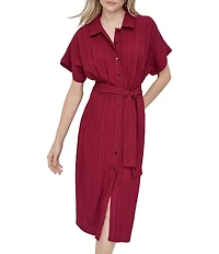 DKNY by Donna Karan Short Sleeve Pleated Shirt Midi Dress