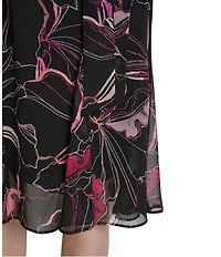 DKNY by Donna Karan Short Sleeve Printed Fit and Flare Midi Dress