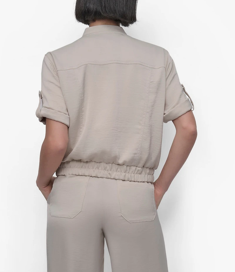 DKNY by Donna Karan Short Sleeve Roll Tab Zip Front Jacket
