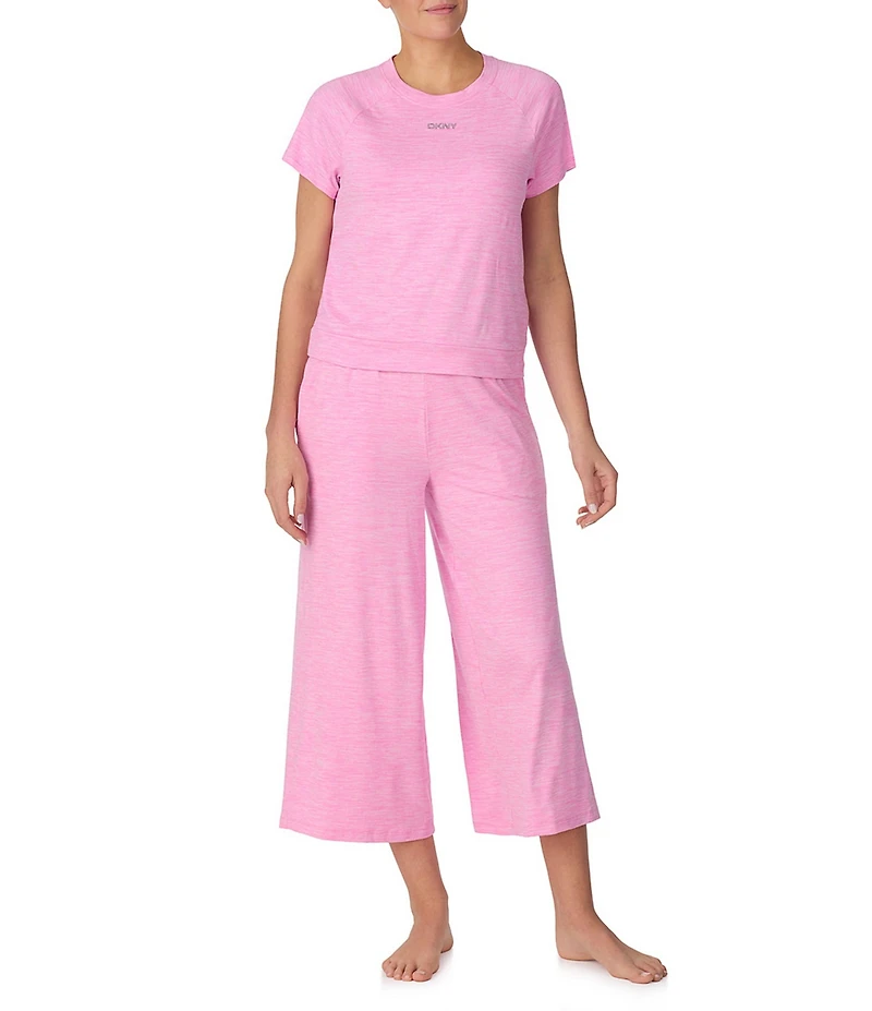 DKNY by Donna Karan Short Sleeve Round Neck Top & Cropped Knit Pajama Set