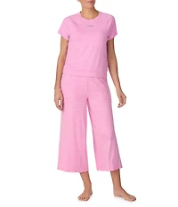 DKNY by Donna Karan Short Sleeve Round Neck Top & Cropped Knit Pajama Set