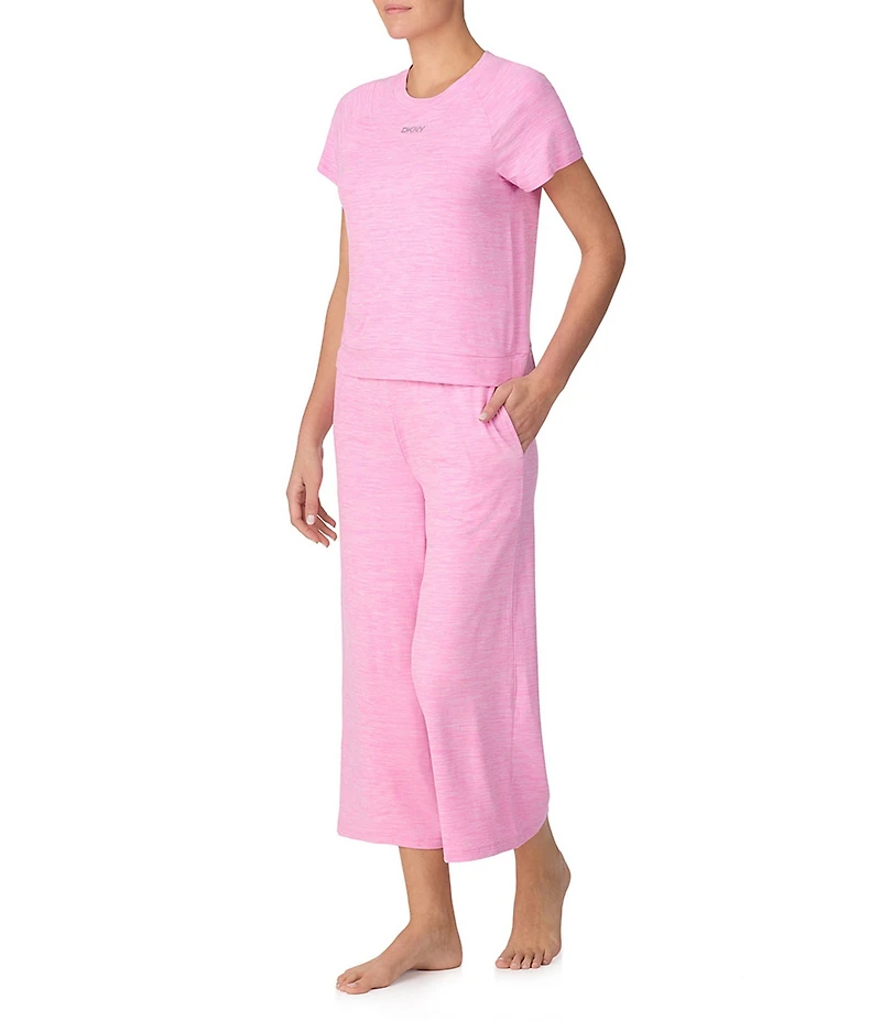 DKNY by Donna Karan Short Sleeve Round Neck Top & Cropped Knit Pajama Set