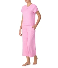 DKNY by Donna Karan Short Sleeve Round Neck Top & Cropped Knit Pajama Set