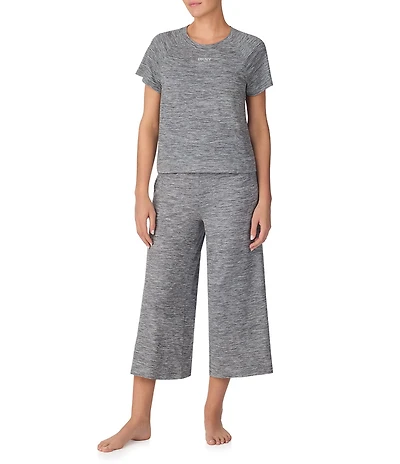 DKNY by Donna Karan Short Sleeve Round Neck Top & Cropped Knit Pajama Set
