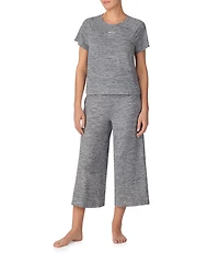DKNY by Donna Karan Short Sleeve Round Neck Top & Cropped Knit Pajama Set