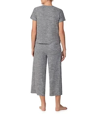 DKNY by Donna Karan Short Sleeve Round Neck Top & Cropped Knit Pajama Set