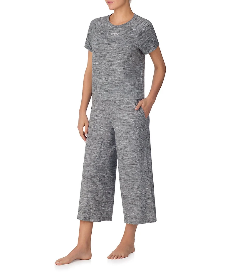 DKNY by Donna Karan Short Sleeve Round Neck Top & Cropped Knit Pajama Set