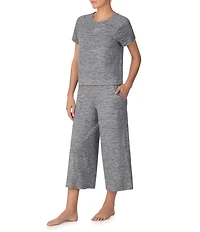 DKNY by Donna Karan Short Sleeve Round Neck Top & Cropped Knit Pajama Set