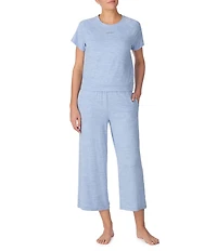 DKNY by Donna Karan Short Sleeve Round Neck Top & Cropped Knit Pajama Set