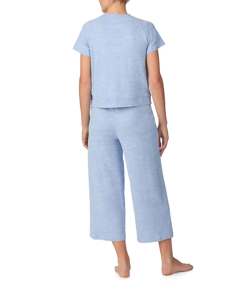 DKNY by Donna Karan Short Sleeve Round Neck Top & Cropped Knit Pajama Set