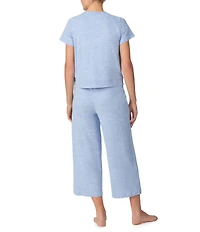 DKNY by Donna Karan Short Sleeve Round Neck Top & Cropped Knit Pajama Set