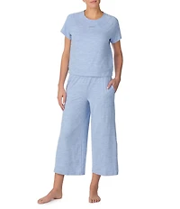 DKNY by Donna Karan Short Sleeve Round Neck Top & Cropped Knit Pajama Set