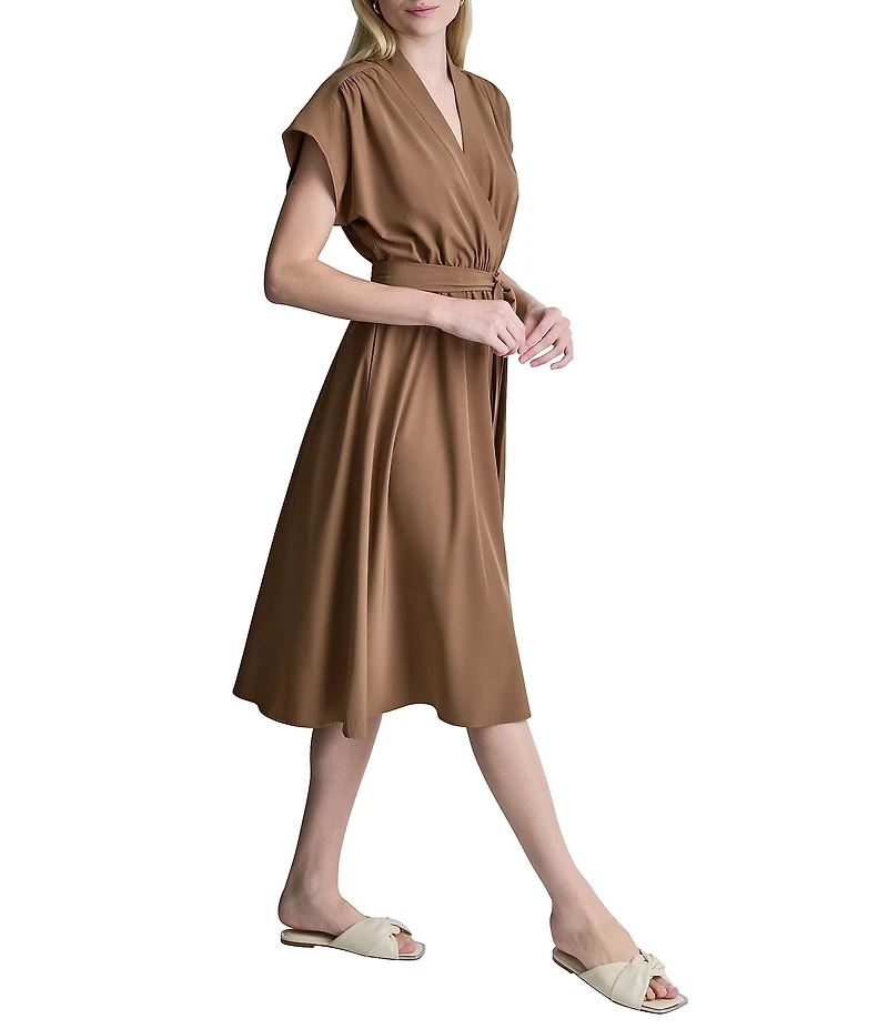 DKNY By Donna Karan Short Sleeve Surplice Neck Faux Wrap Dress