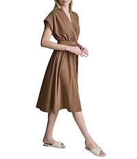 DKNY By Donna Karan Short Sleeve Surplice Neck Faux Wrap Dress