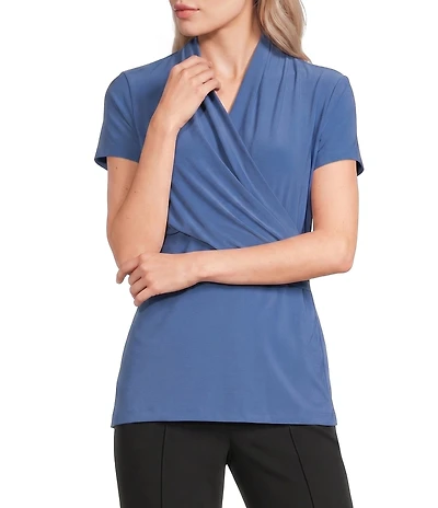 DKNY by Donna Karan Side Ruching V-Neck Short Sleeve Top