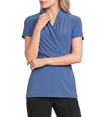 DKNY by Donna Karan Side Ruching V-Neck Short Sleeve Top