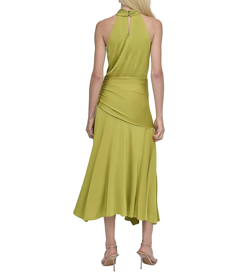 DKNY by Donna Karan Silky Jersey Halter Neck Sleeveless Asymmetrical Hem Drop Waist Midi Dress