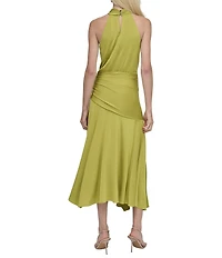 DKNY by Donna Karan Silky Jersey Halter Neck Sleeveless Asymmetrical Hem Drop Waist Midi Dress