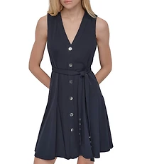 DKNY by Donna Karan Sleeveless Button Front Fit and Flare Dress