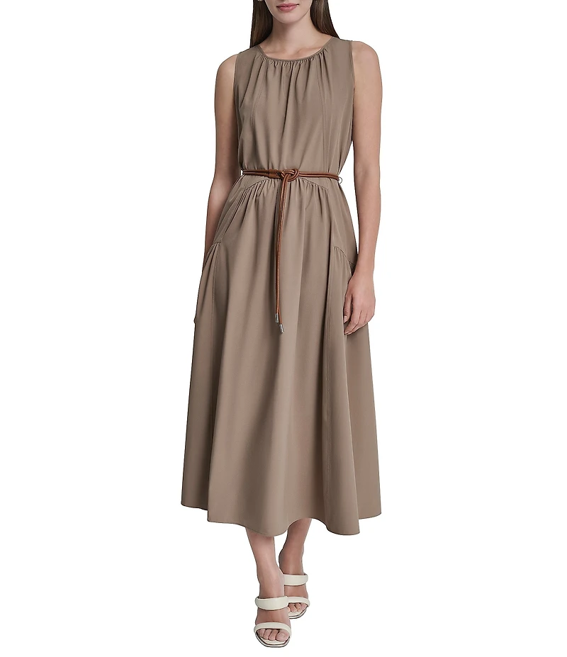 DKNY By Donna Karan Sleeveless Crew Neck Drop Waist Midi Dress