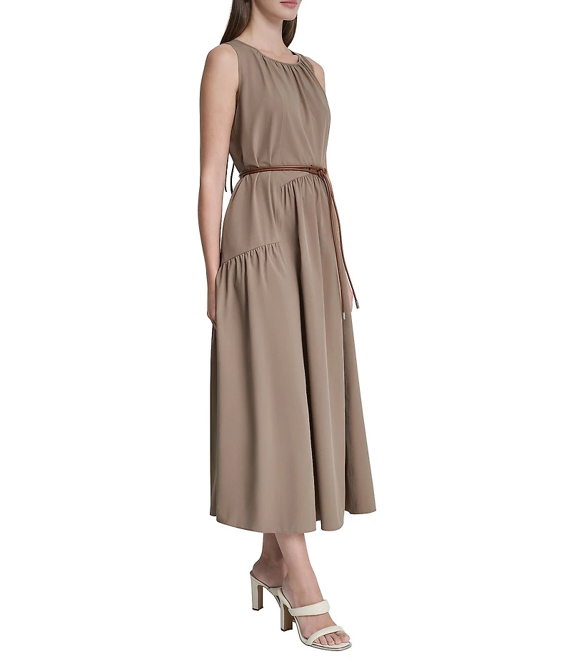DKNY By Donna Karan Sleeveless Crew Neck Drop Waist Midi Dress