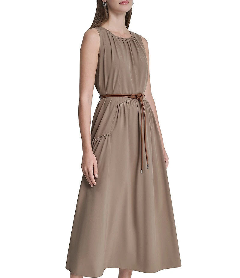 DKNY By Donna Karan Sleeveless Crew Neck Drop Waist Midi Dress