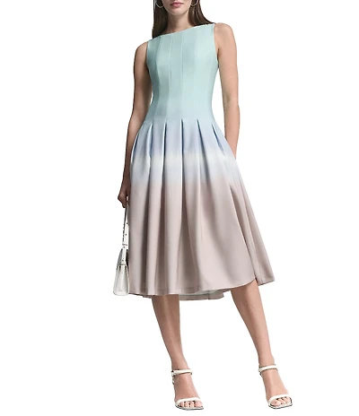DKNY by Donna Karan Sleeveless Crew Neck Ombre Midi Dress