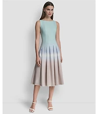 DKNY by Donna Karan Sleeveless Crew Neck Ombre Midi Dress