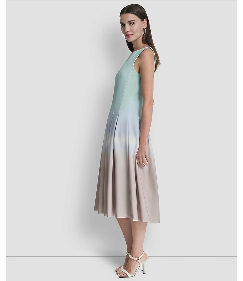 DKNY by Donna Karan Sleeveless Crew Neck Ombre Midi Dress