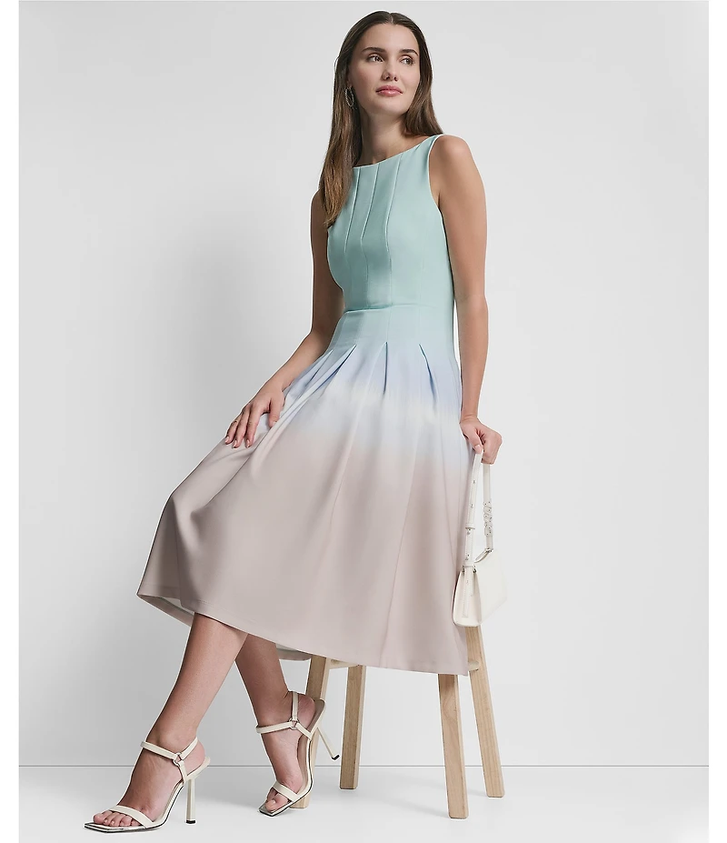 DKNY by Donna Karan Sleeveless Crew Neck Ombre Midi Dress