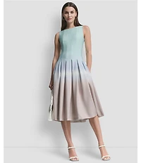 DKNY by Donna Karan Sleeveless Crew Neck Ombre Midi Dress