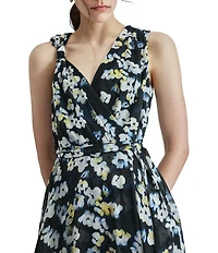 DKNY by Donna Karan Sleeveless Floral Print Wrap Mid Dress