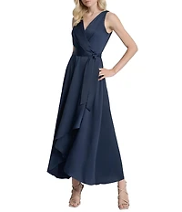 DKNY by Donna Karan Sleeveless High-Low Hem Midi Wrap Gown