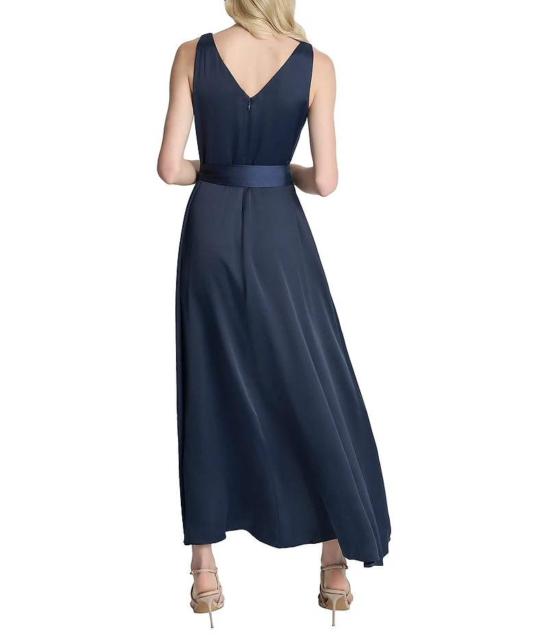 DKNY by Donna Karan Sleeveless High-Low Hem Midi Wrap Gown