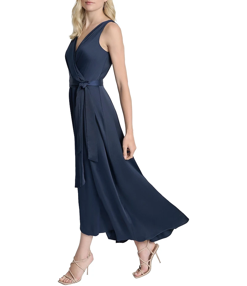 DKNY by Donna Karan Sleeveless High-Low Hem Midi Wrap Gown