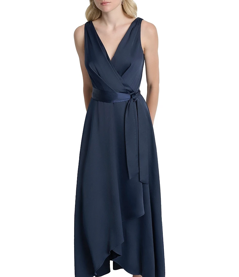DKNY by Donna Karan Sleeveless High-Low Hem Midi Wrap Gown