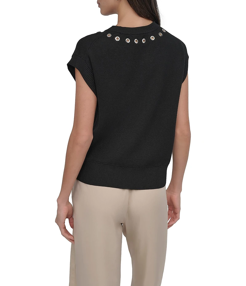 DKNY by Donna Karan Sleeveless Logo Grommet Sweater