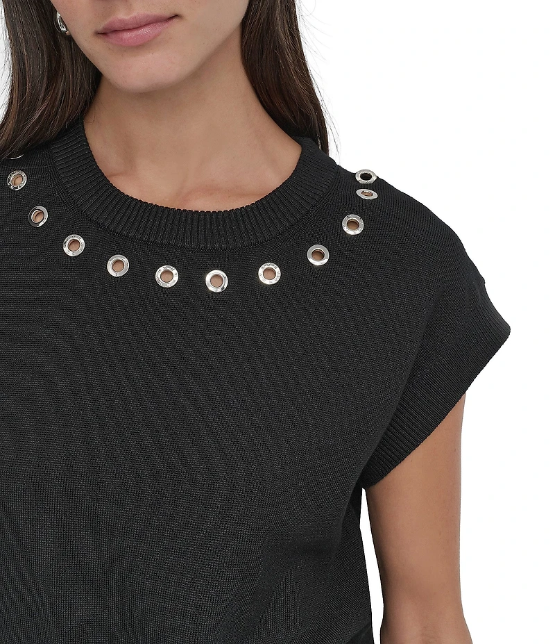 DKNY by Donna Karan Sleeveless Logo Grommet Sweater