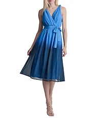 DKNY By Donna Karan Sleeveless Ombre Chiffon Faux Wrap Midi Dress