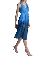 DKNY By Donna Karan Sleeveless Ombre Chiffon Faux Wrap Midi Dress