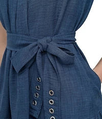 DKNY by Donna Karan Sleeveless Pleated Crew Neck Fit and Flare Dress