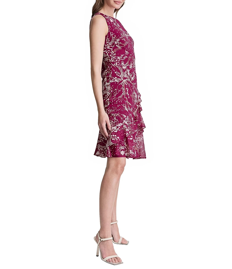 DKNY By Donna Karan Sleeveless Ruffle Hem Knee Length Chiffon Dress