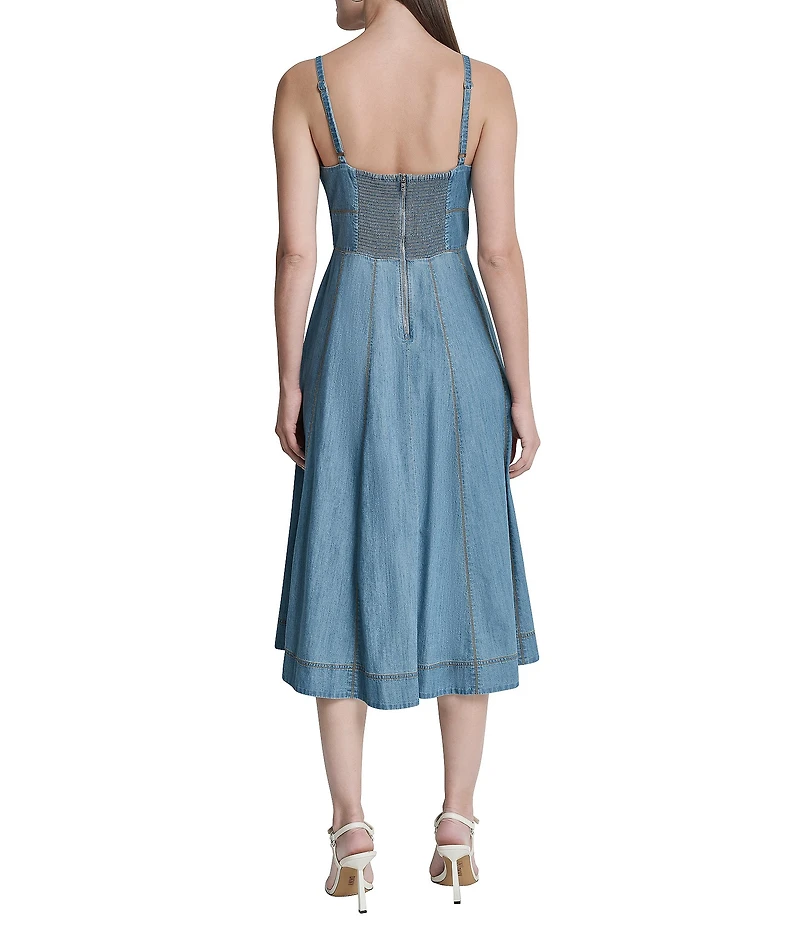 DKNY By Donna Karan Sleeveless Sweetheart Neck Fit and Flare Midi Dress