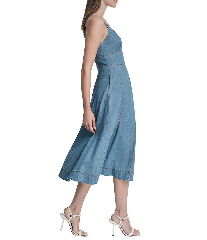 DKNY By Donna Karan Sleeveless Sweetheart Neck Fit and Flare Midi Dress