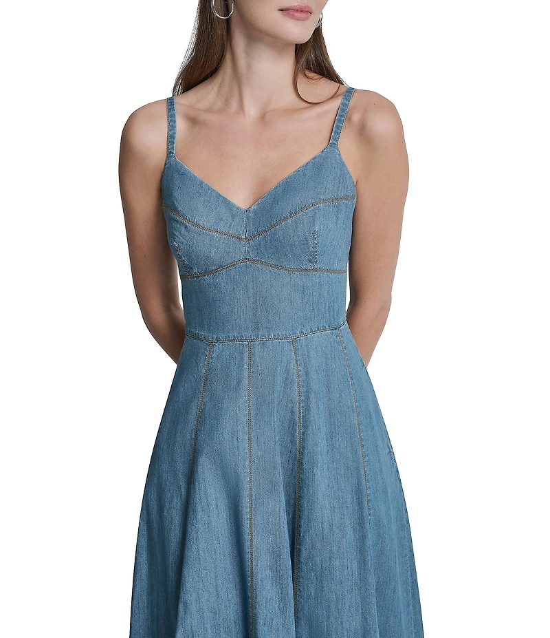 DKNY By Donna Karan Sleeveless Sweetheart Neck Fit and Flare Midi Dress