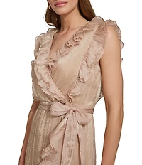 DKNY By Donna Karan Sleeveless V Neck Ruffled Asymmetrical Hem Long Dress