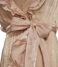 DKNY By Donna Karan Sleeveless V Neck Ruffled Asymmetrical Hem Long Dress